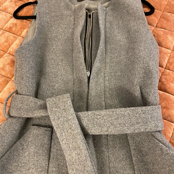 ZARA Wool Blend Long Vest Coat with Zipper - Picture 5 of 11